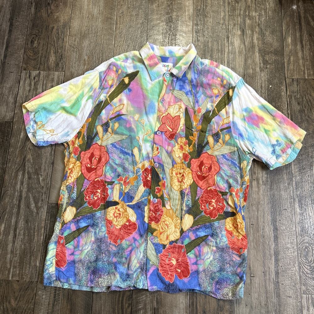Vtg Jams World Floral Aloha Shirt XL Mens Rayon Hawaiian Made in Hawaii USA